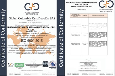 UESVALLE obtuvo la certificación ISO 9001:2015 en la prestación de servicios de toma de muestras de agua.